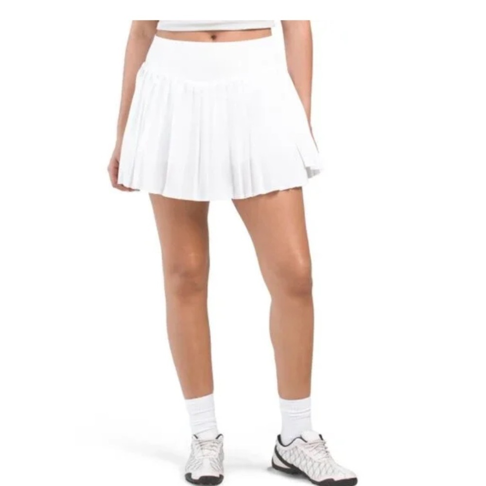 LAURA ASHLEY Bright White Pleated Overlay Skort